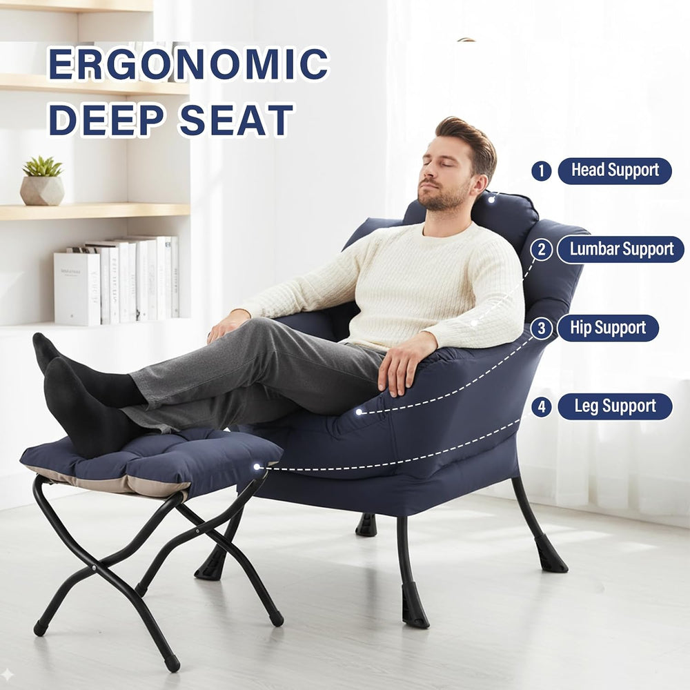 Furlide Lazy Chair with Ottoman, Modern Lounge Chair with Lumbar Pillow, Acce...