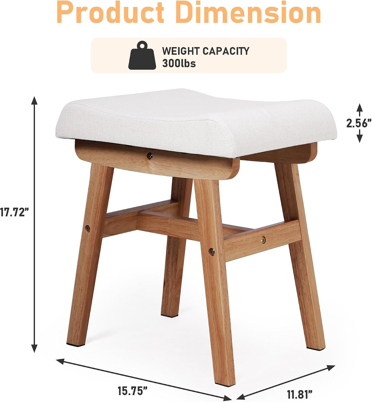 Solid Wood Vanity Stool, Padded Foot Stools Ottoman,Natural