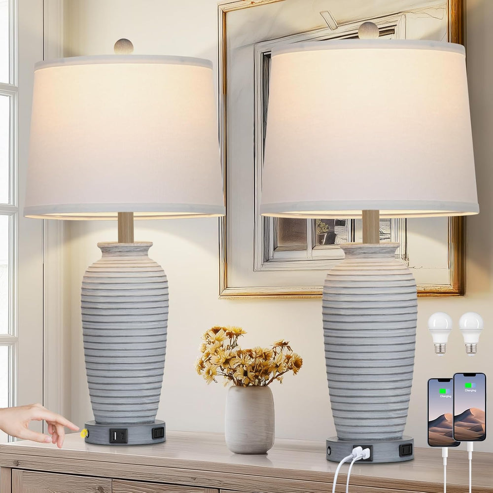 CINSARY 25" Farmhouse Jar Table Lamps Set of 2, 3 Way Touch Control Rust...