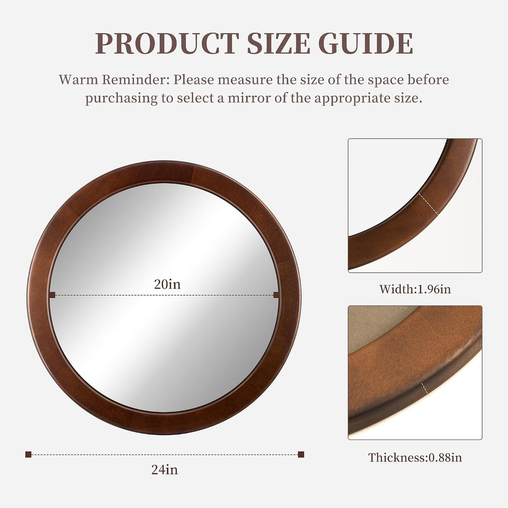 CULER Round Wood Mirror 24 Inch,Circle Mirror with Walnut Frame for Wall