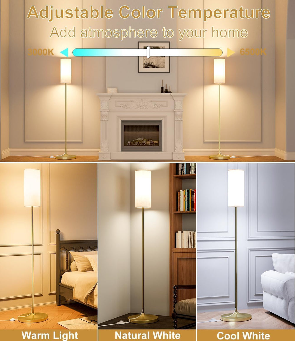 USTO Dimmable Floor Standing Tall Lamp,12W Led Bulb with Remote,Gold