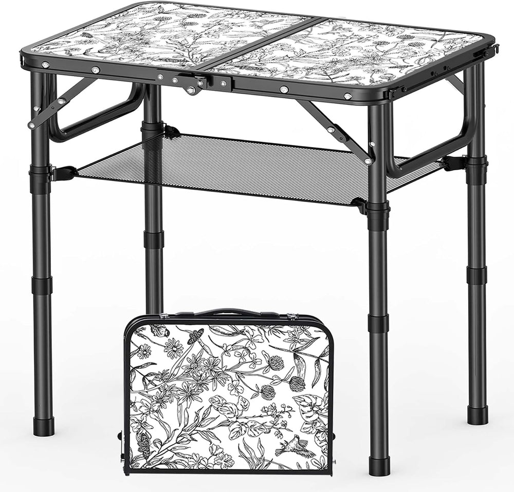 YihuiKo Small Camping Table, Vintage French Floral Pattern Folding Table