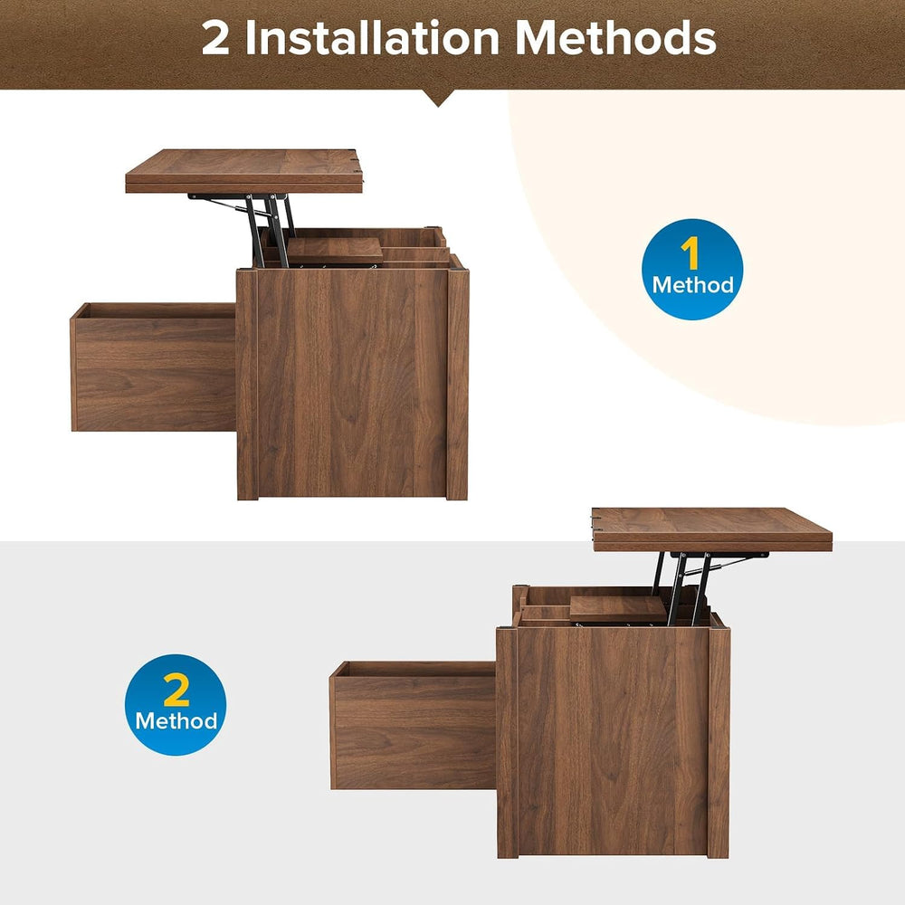 Memobarco 40" Farmhouse Lift Top Coffee Table with Storage Drawers,Walnut