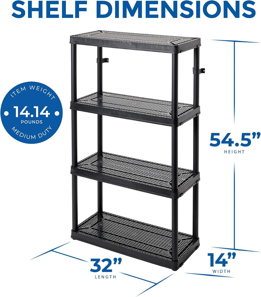 Gracious Living 4-Shelf Fixed-Height Medium-Duty Storage, Black, 2-Pack