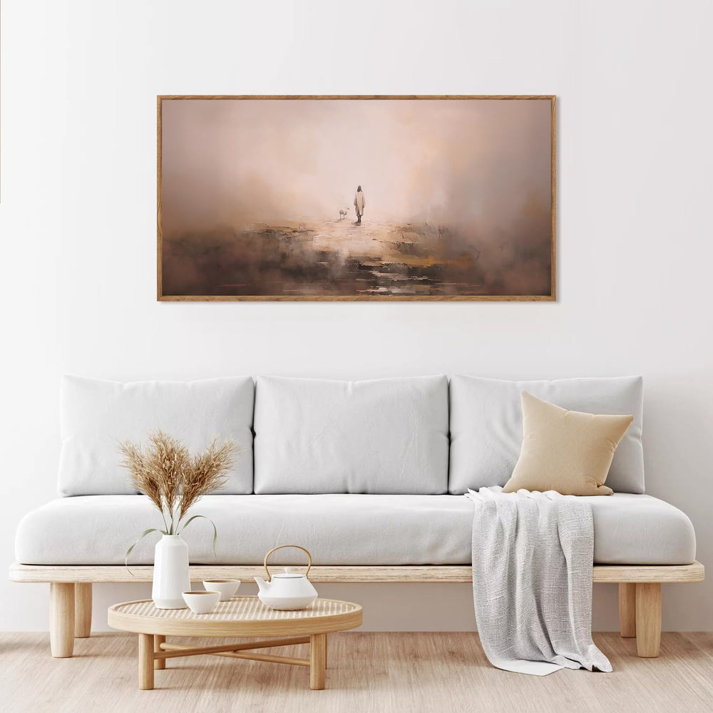 Aurlan Jesus Good Shepherd Lost Sheep Framed Canvas Wall Art 40x20 Inch