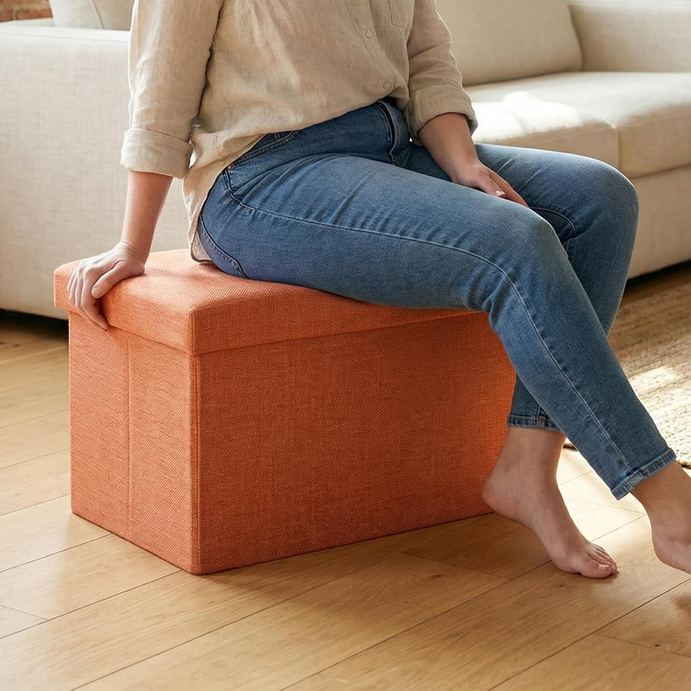 HOZEON 3 Pack 15.7 x 9.8 x 9.8 Inches Folding Storage Ottoman, Orange Rectang...