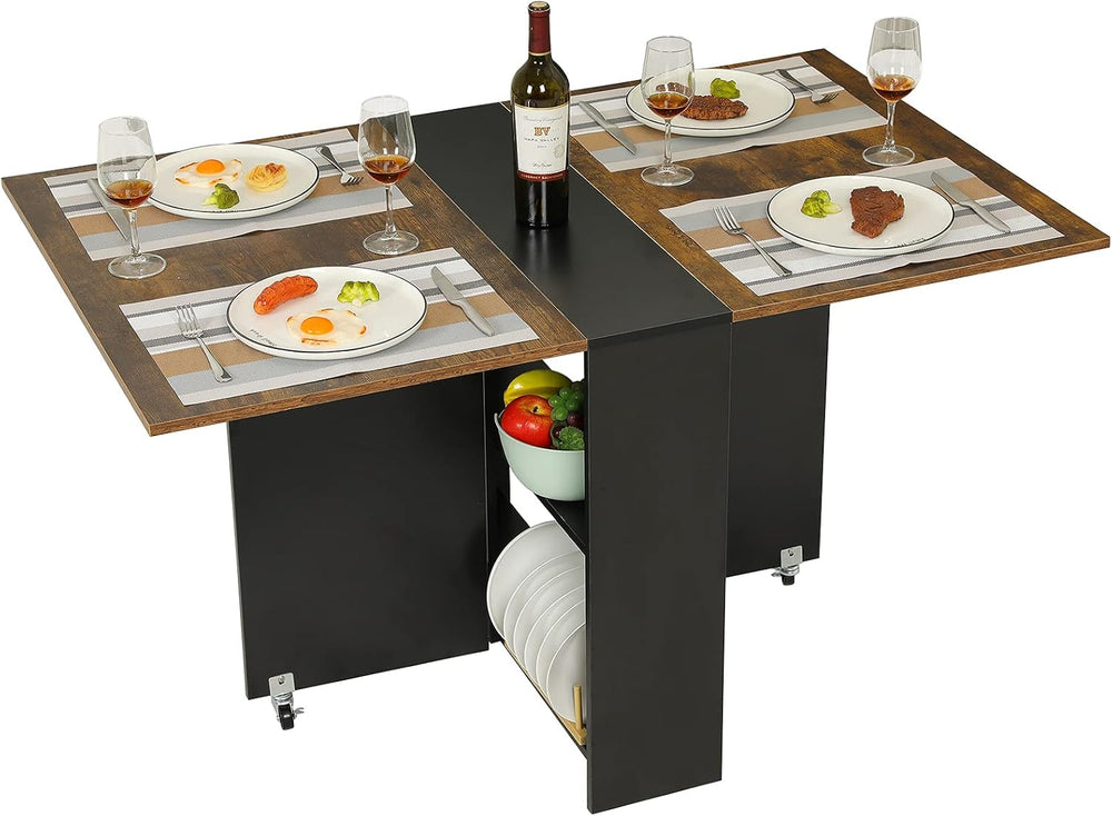 Tiptiper Folding Dining Table with 6 Wheels, Folding Kitchen Table with 2-Lay...