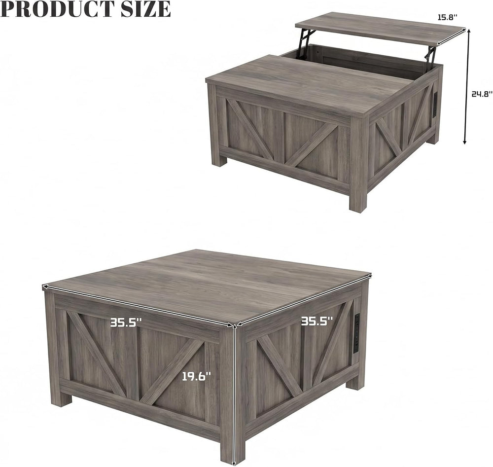 35” Farmhouse Coffee Table, Rustic Center Table with Lift Top