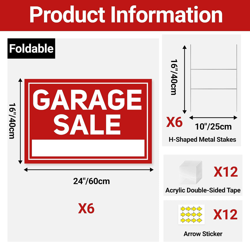 6 Pcs Garage Sale Signs with Stakes, Extra-Large Foldable Garage Sale Signs 2...