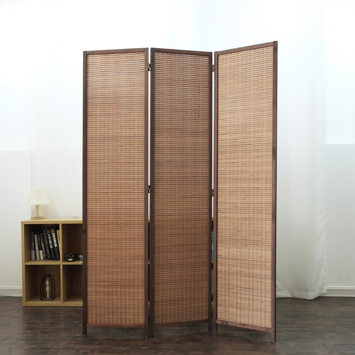 Furnnylane 3 Panel Bamboo Room Divider - 5.6 ft Tall Folding Privacy Screen for Room Separation, Natural Brown Freestanding Partition Wall for Home Office (67" H x 46" W)