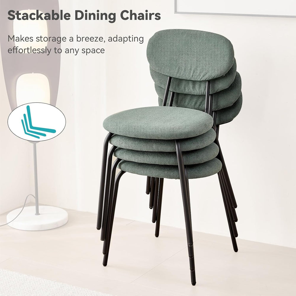 Set of 8 Stackable Dining Chairs with Sage Green Fabric Cushions