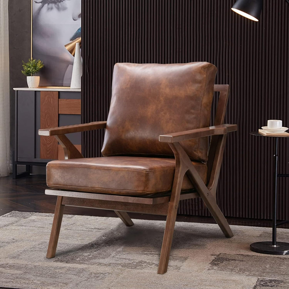 Bonzy Home Faux Leather Accent Chair for Living Room,Upholstered Armchair wit...