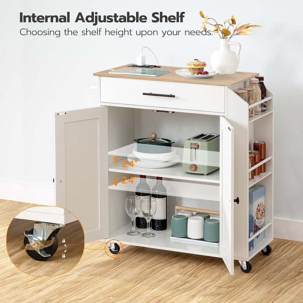HOOBRO Kitchen Island with Power Outlet, Kitchen Storage Island with Spice Ra...