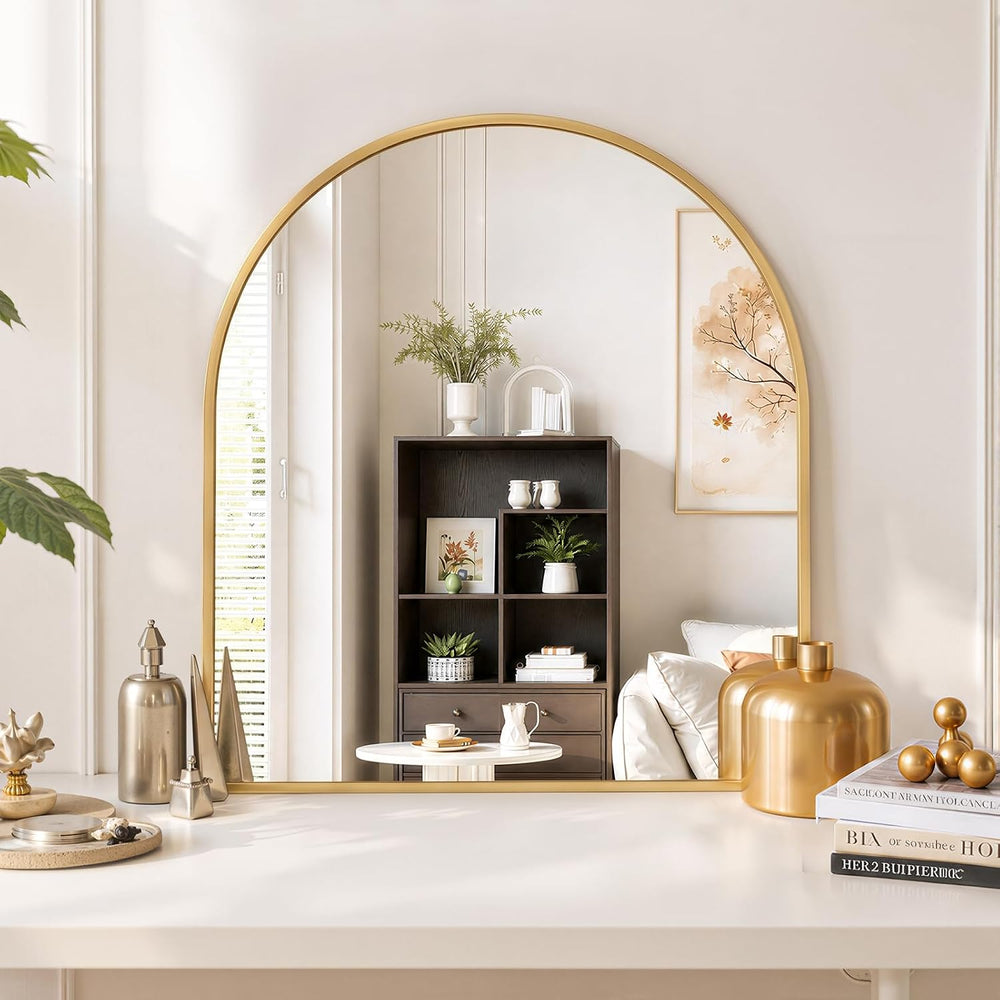 Arched Wall Mirror 32x31 Inch Gold Bathroom Vanity Mirror with Metal Frame