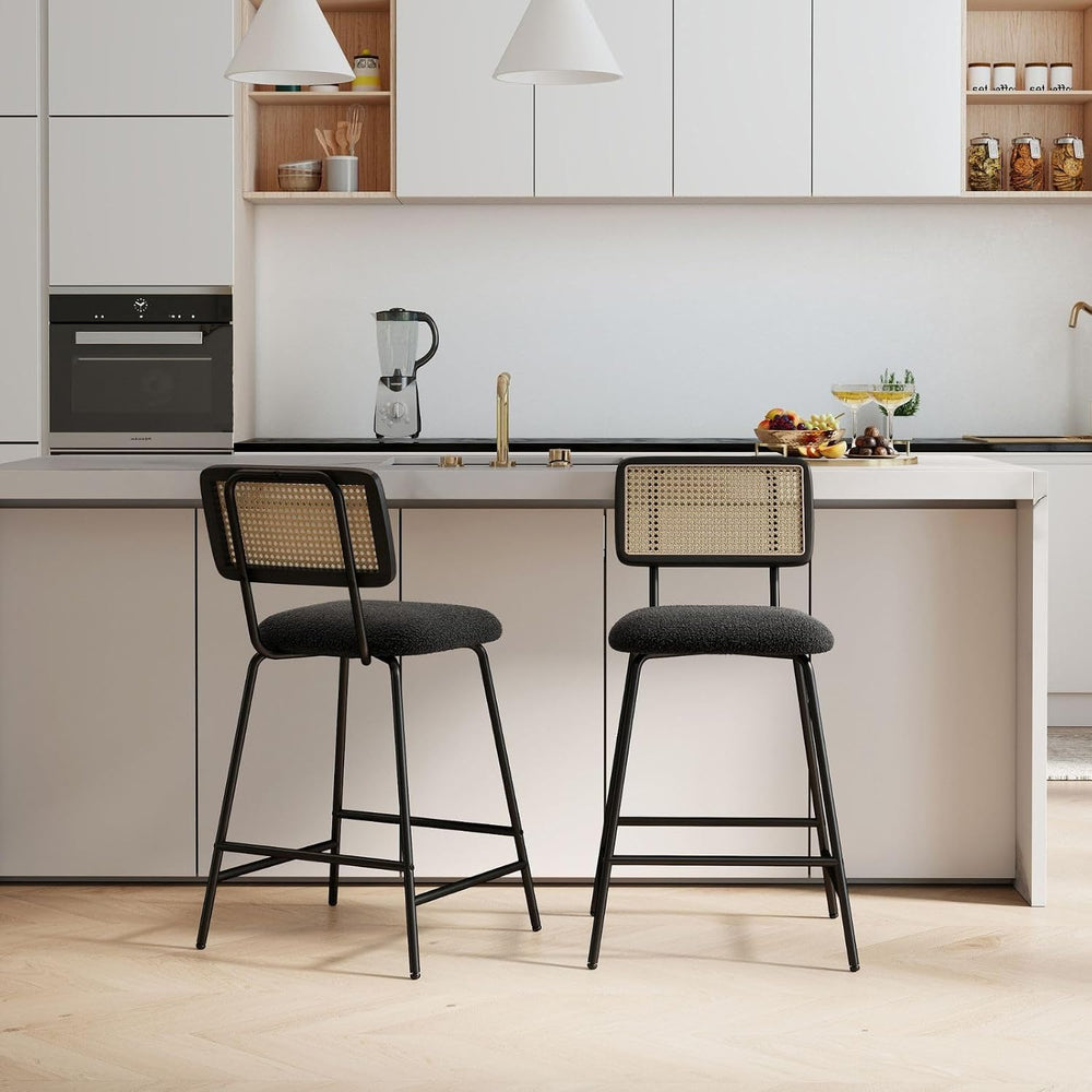 Hyfirm Set of 4 Bar Stools 26 Inch Counter Height, Rattan Barstools with Cane...