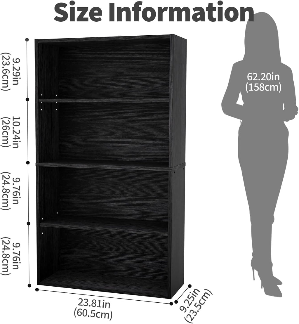 DUMOS 4-Tier Bookcase, 42 Inch Open Bookshelf, Black