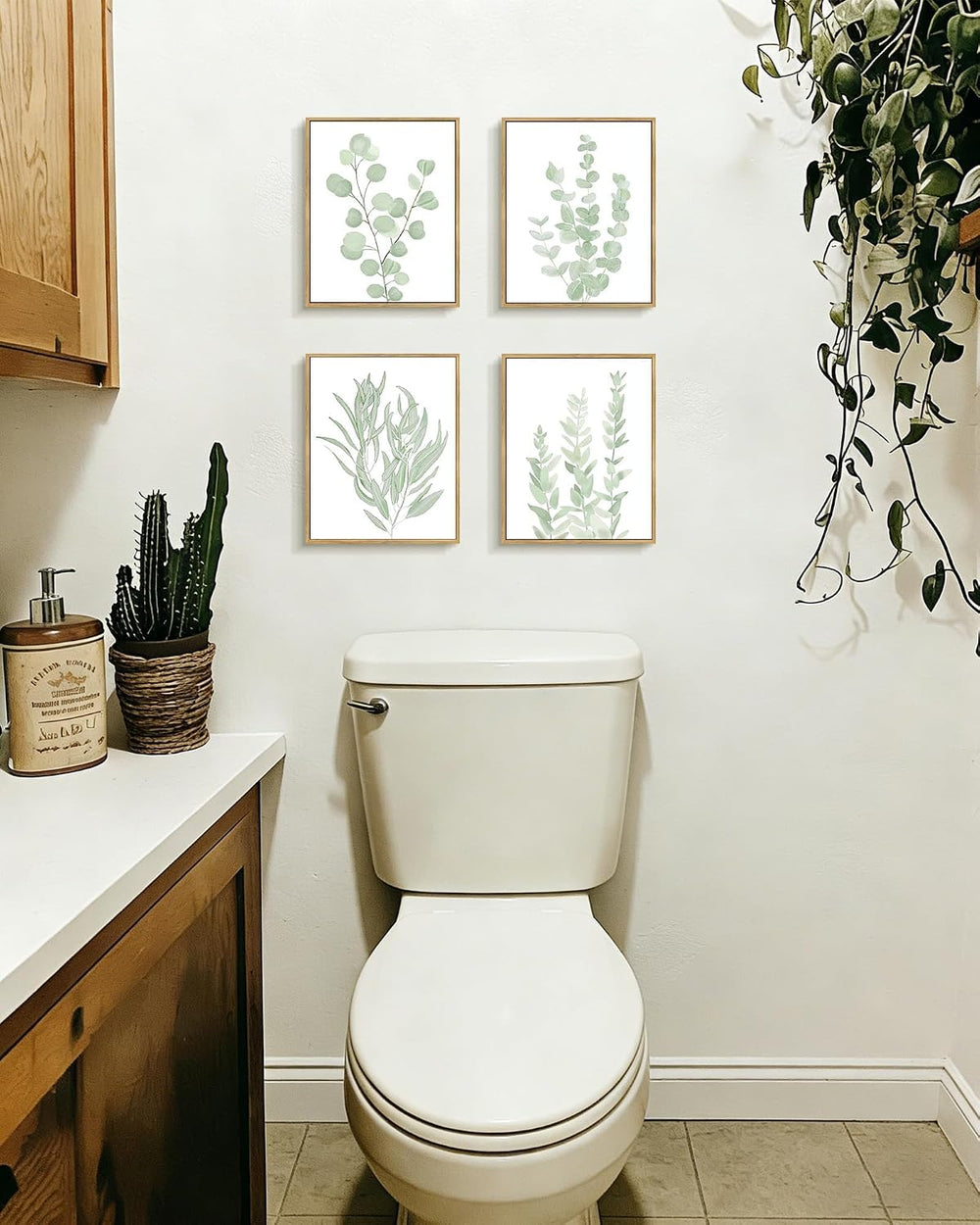Drsoum Framed Botanical Plant Canvas Wood Wall Art Light Green Sage Wall Deco...