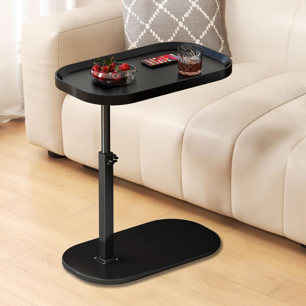 C Shaped Side Table Adjustable Height, 360° Swivel Couch End Table That Slide...