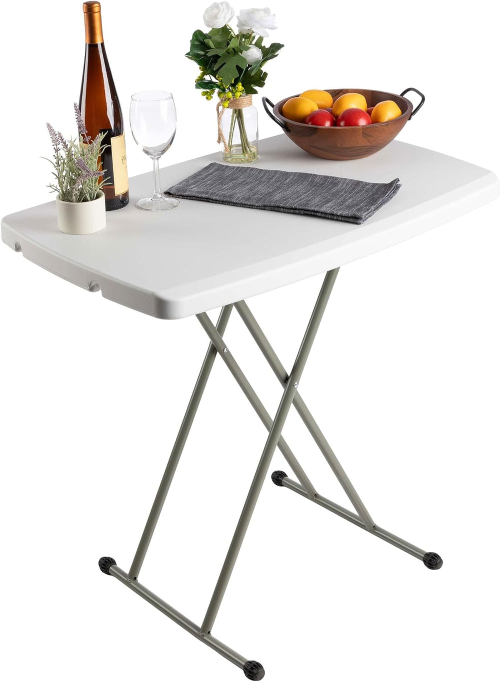 Lavish Home Small Adjustable Folding TV Tray Table, White, 19”H-24”H-28”H
