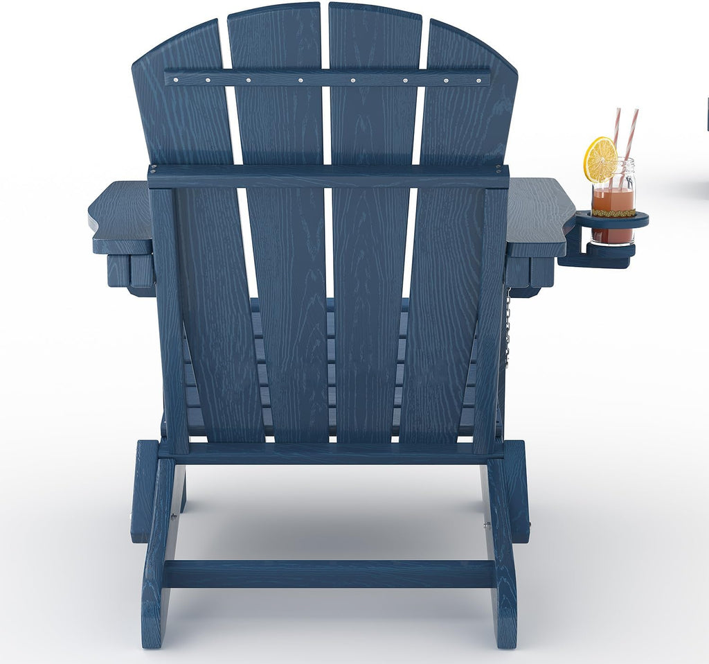 HDPE Folding Adirondack Chair Set of 2 with Side Table, Navy Blue