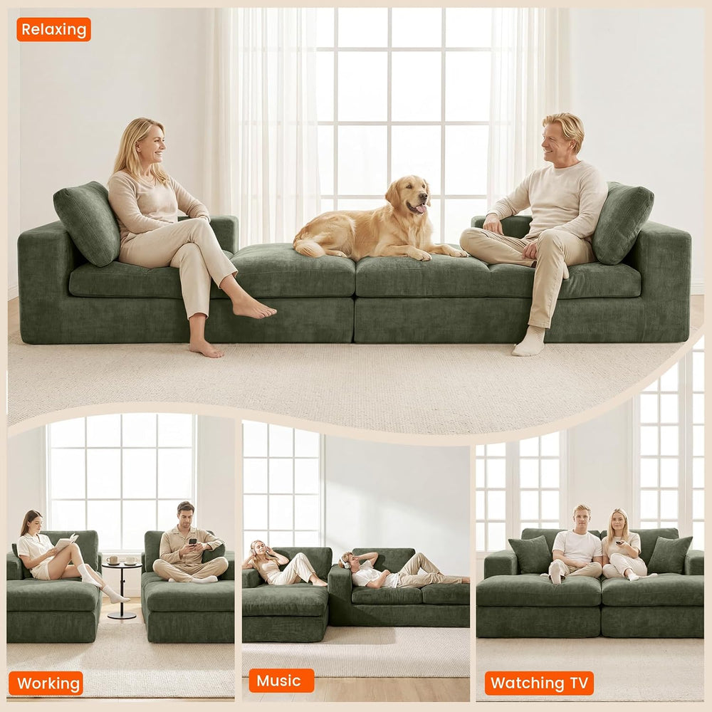 Oversized Double Chaise Lounge Chair, Cloud Boneless Sofa Bed, Green