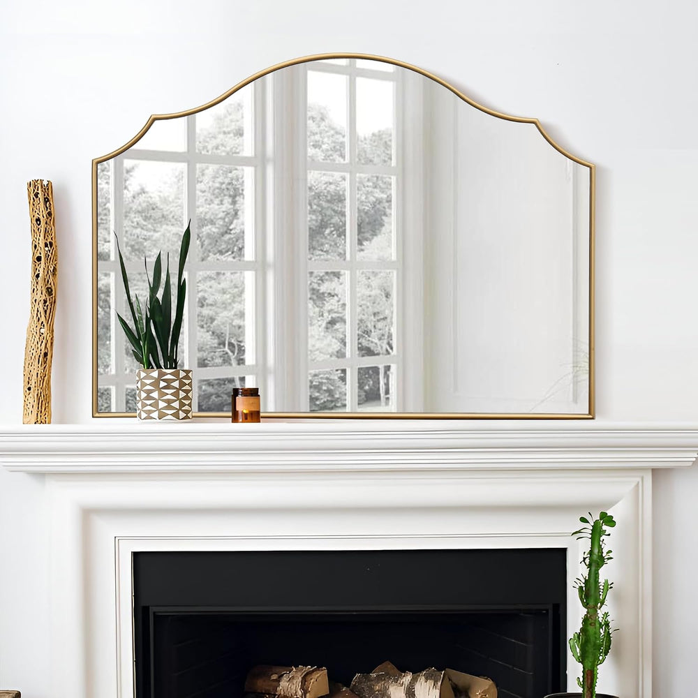 Besdomus Gold Scalloped Wall Mirror: 40"x29" Large Wooden Bathroom ...