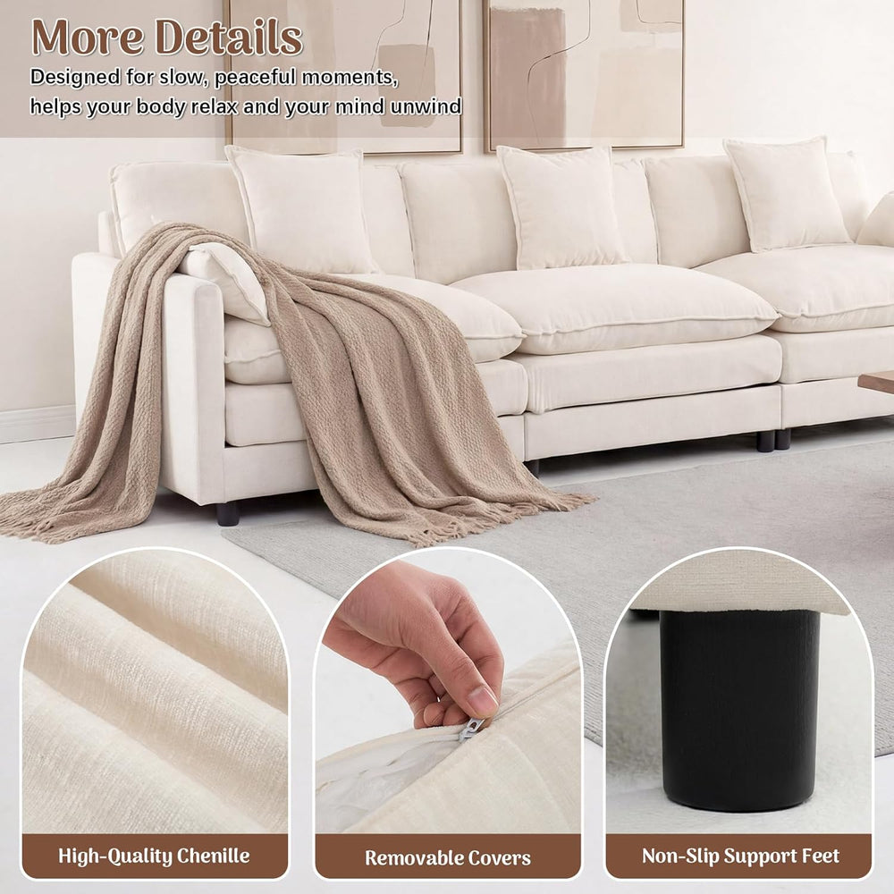 Redlife Modular Single Seat Sofa with Ottoman, Chenille Accent Chair