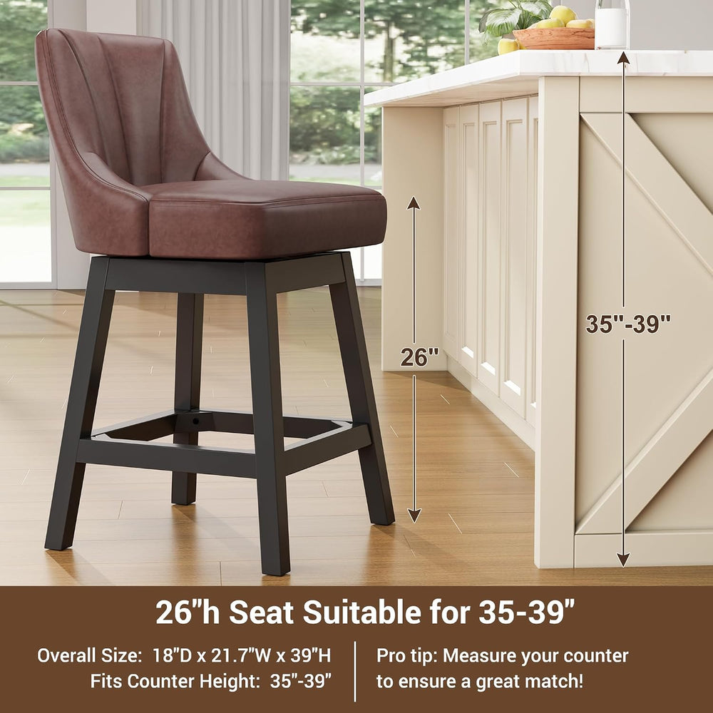 YaFiti 26" Swivel Bar Stools Set of 2 with Back & Wood Legs, Leather...