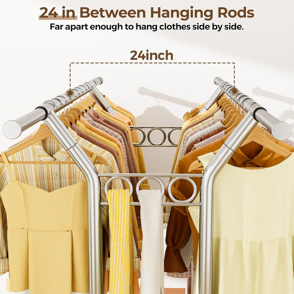 HYSEYY Heavy Duty Clothes Rack 620 LBS, Rolling Clothing Rack with Wheels
