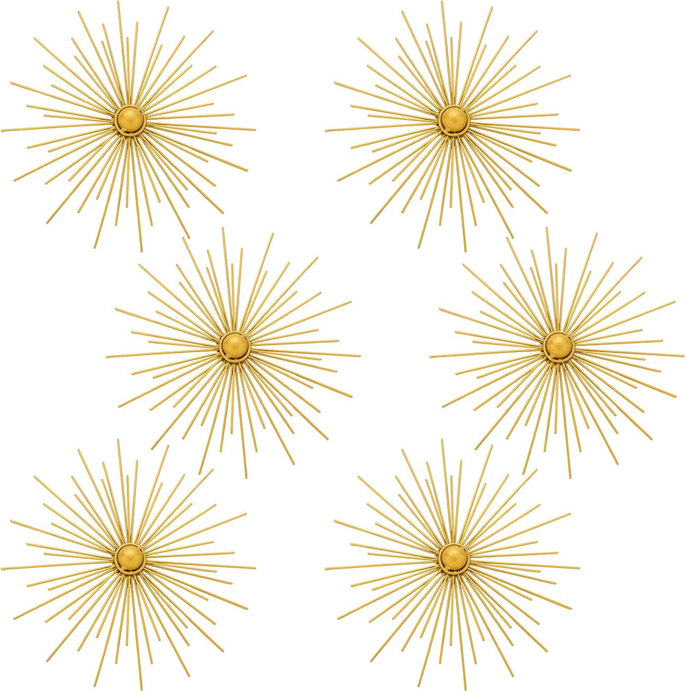 Barydat 6 Pcs Gold Sunburst Wall Decor Metal Bling Starbursts Wall Art