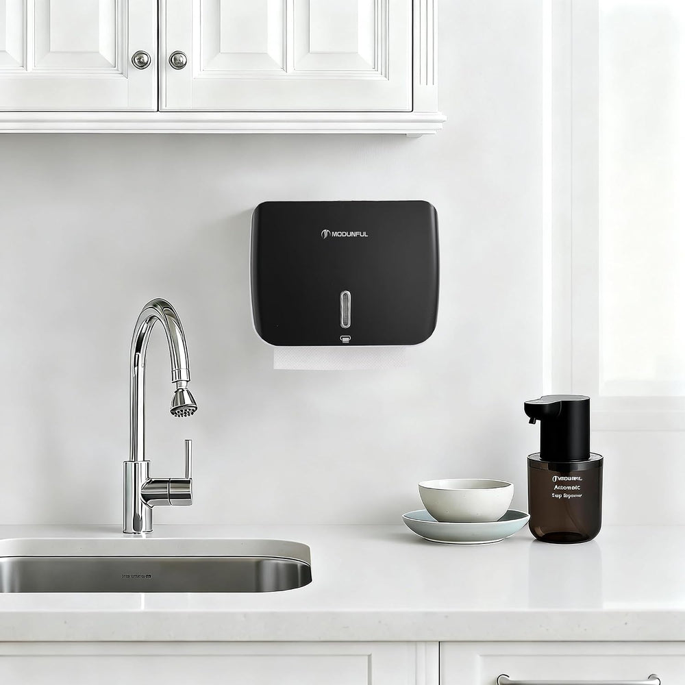 modunful Folded Paper Towel Dispenser Wall Mount - No Drill Matte Black
