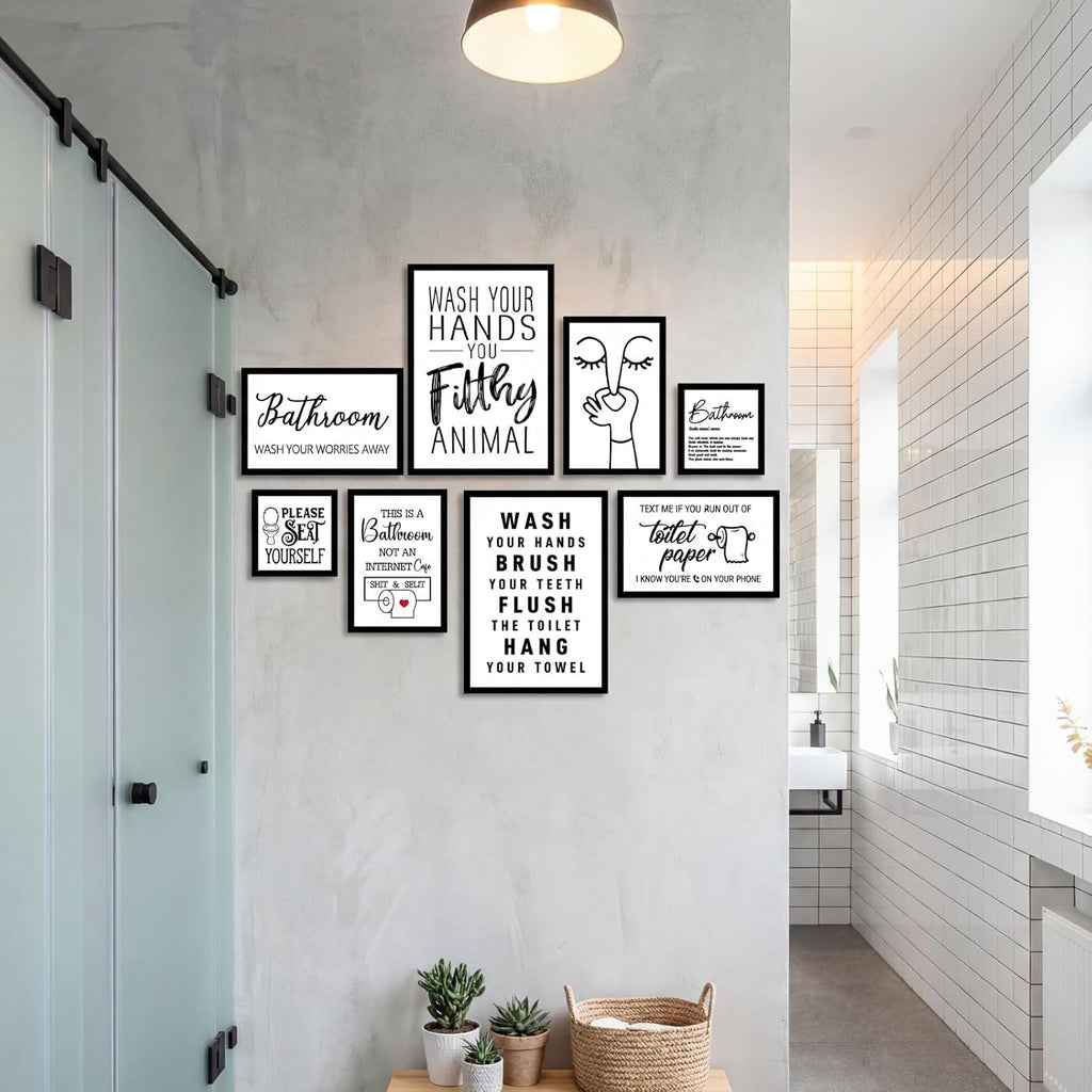 Faccito 8 Set Bathroom Wall Decor Funny Blaclk and White