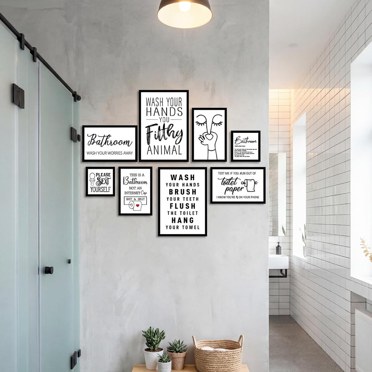 Faccito 8 Set Bathroom Wall Decor Funny Blaclk and White