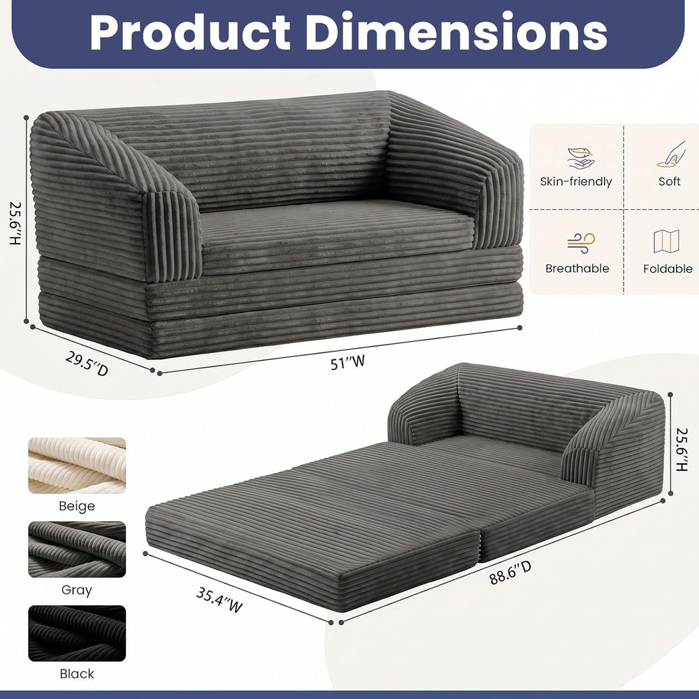 JUIKURY Convertible Sofa Bed, 3-in-1 Foldable Loveseat Couch with Armrest, Co...