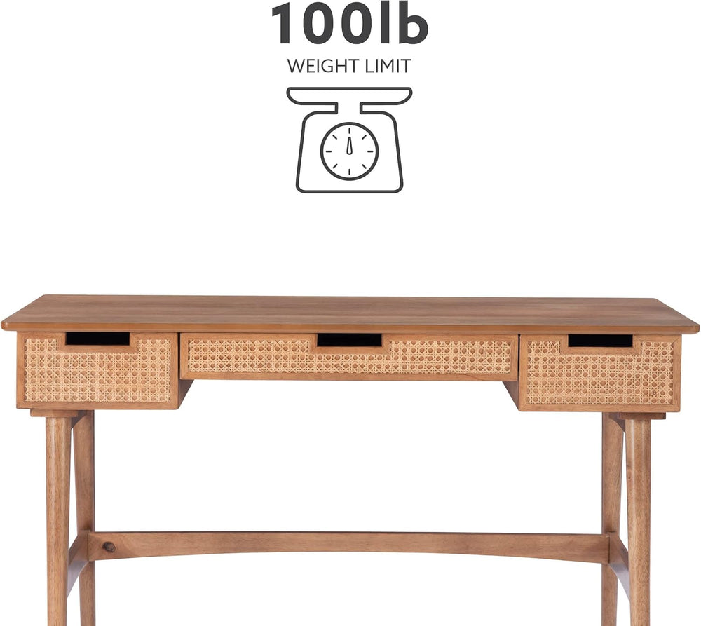 Dutton Natural Wood and Rattan Desk by Linon