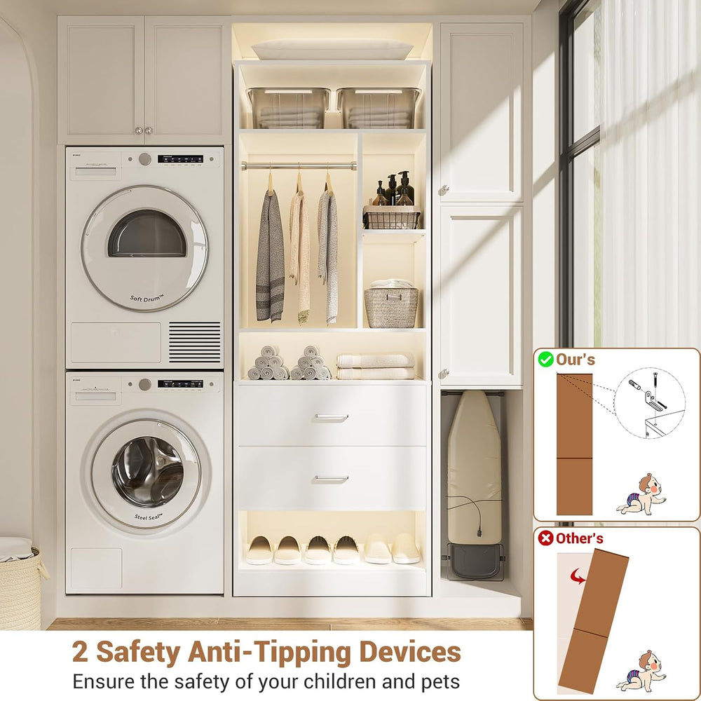 Besiost 2FT Small Closet System with 2 Drawers, Wooden Closet Organizer