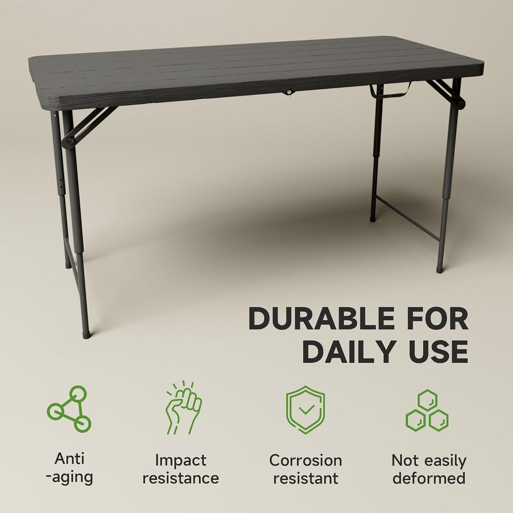 4 FT Folding Table, 3-Position Adjustable Height, Heavy Duty 400 lbs Capacity...