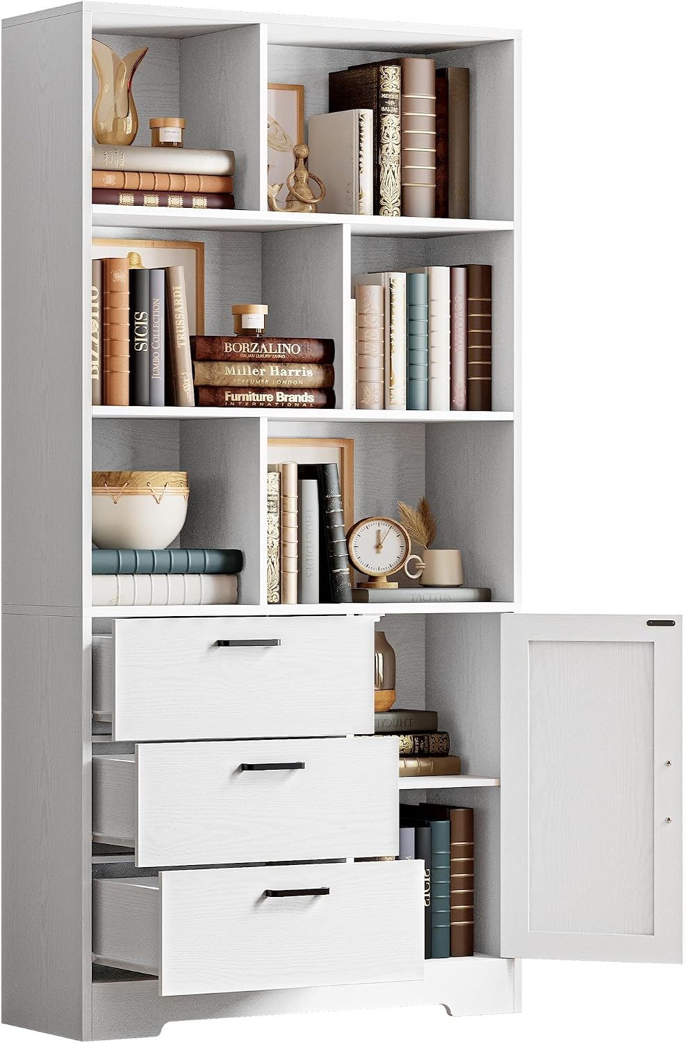 IRONCK 70.9-Inch Bookcase with Doors and 3 Drawers, White