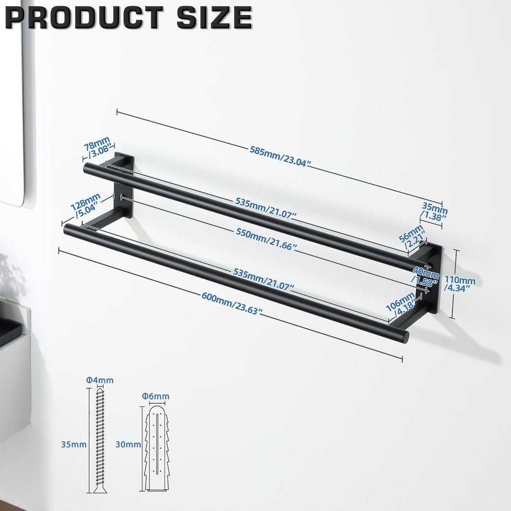Alise Double Towel Bars,24 Inch Towel Racks for Bathroom,Matte Black