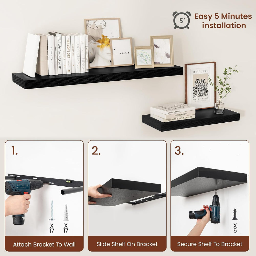 Vivelove Deep Floating Shelves 48x12” Set of 2, Black