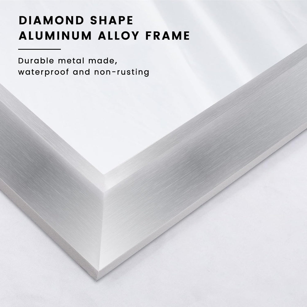 Amorho Bathroom Mirror for Wall 28x32 Inch, Brushed Silver Metal Framed