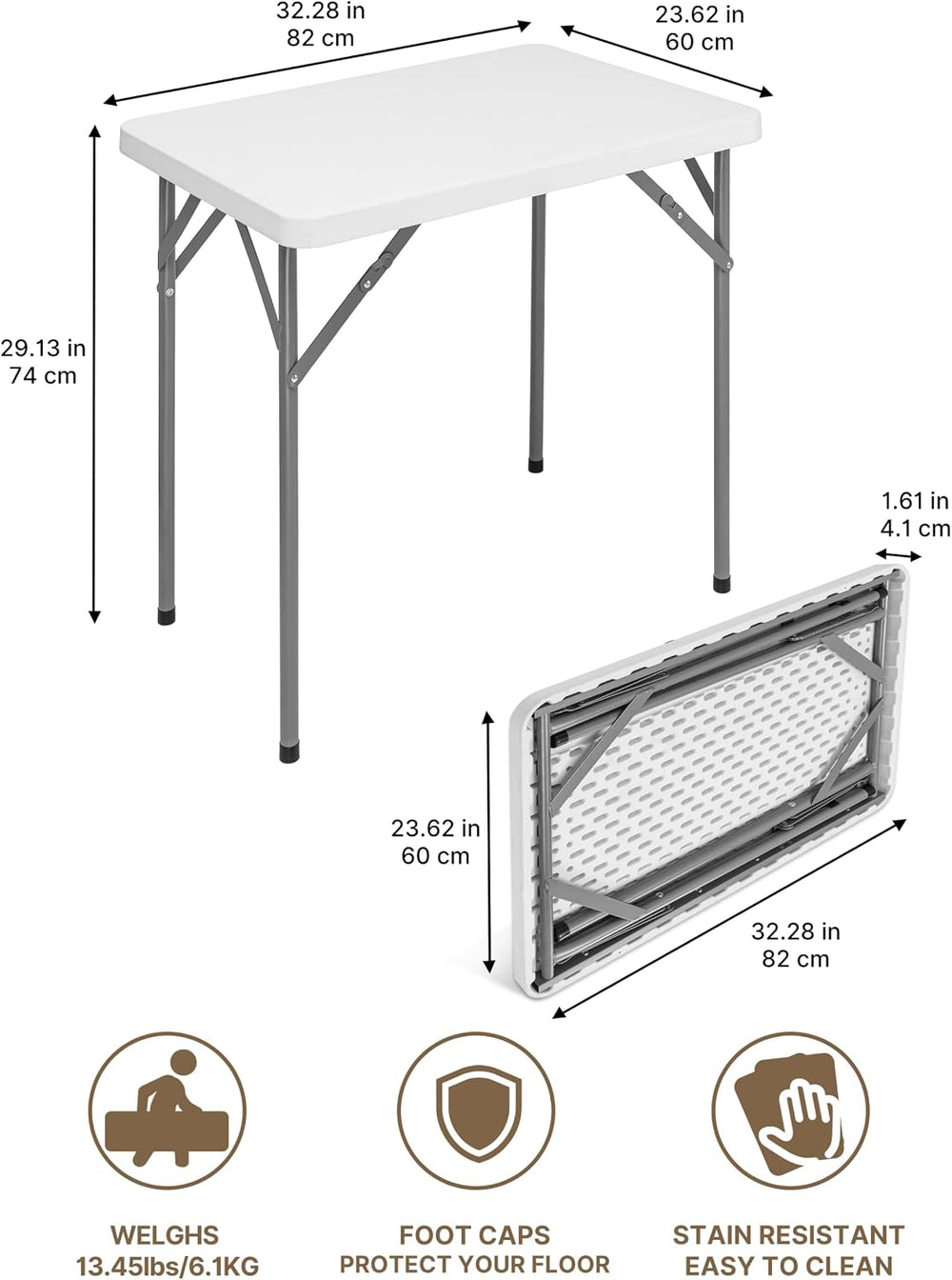 2.7FT Folding Table, 32 Inch Small Portable for Camping & RV