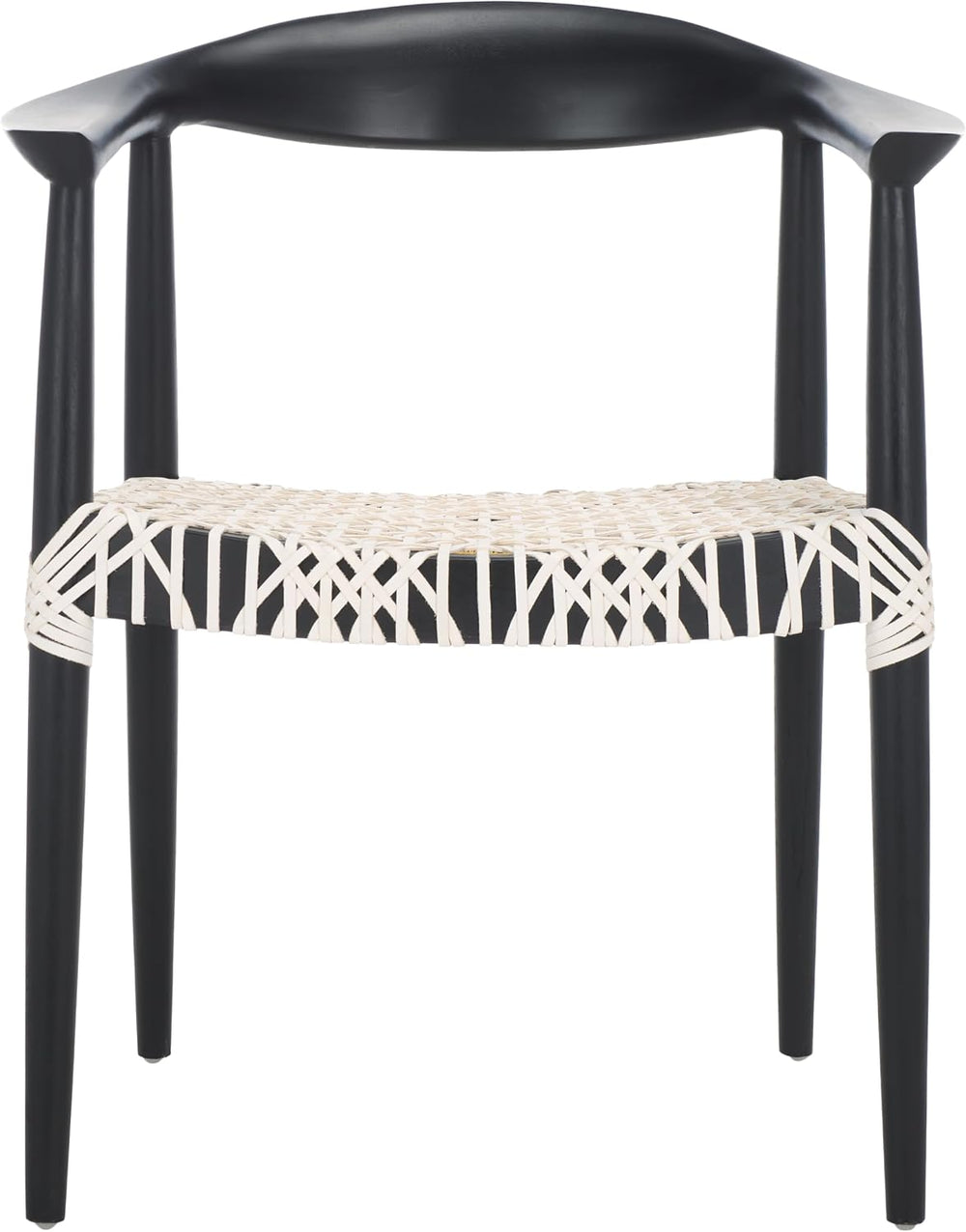 SAFAVIEH Home Collection Bandelier White Leather/Black Solid Wood Arm Chair (...