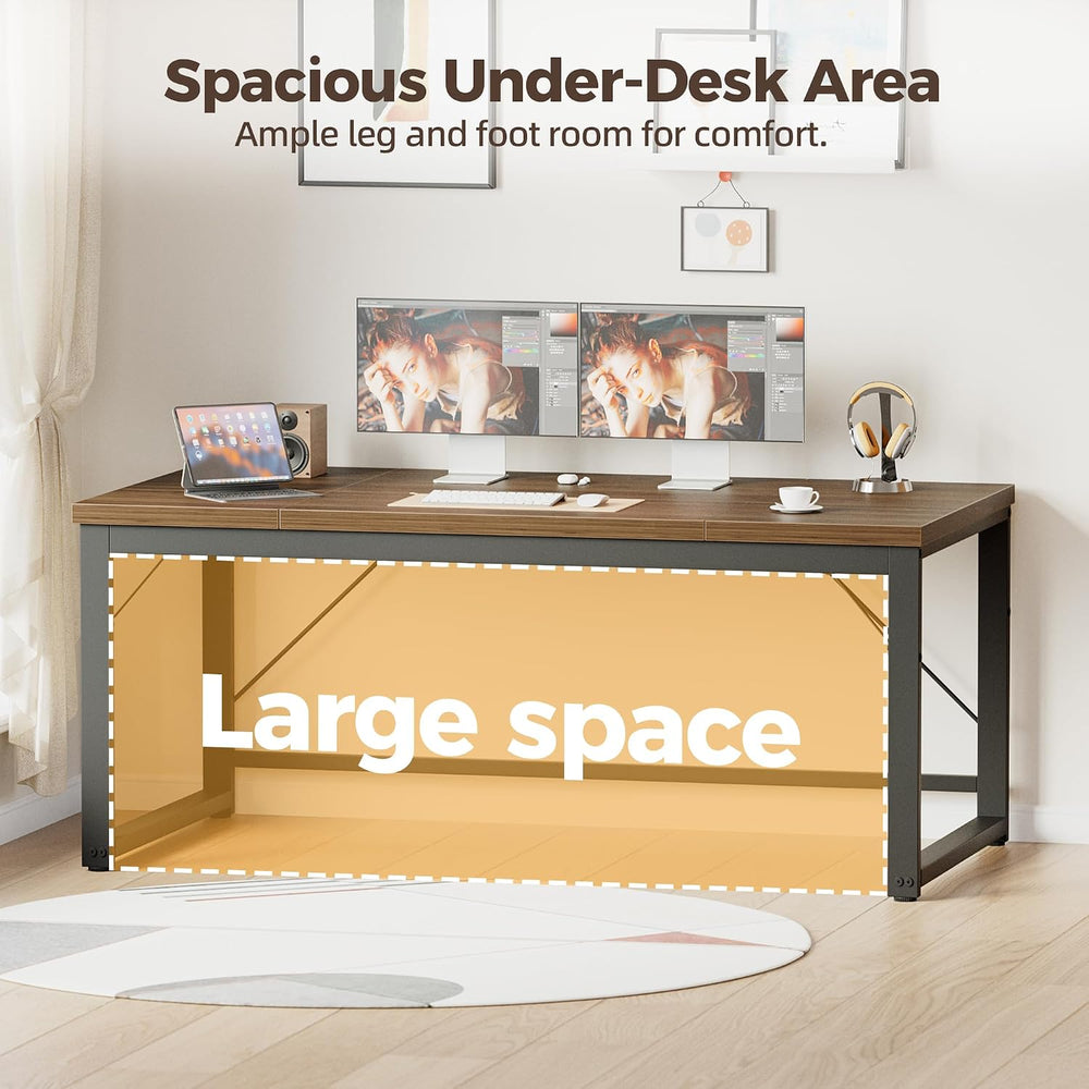 Mericonia 63 Inch Computer Desk, 1" Thick Large Office Table, Walnut