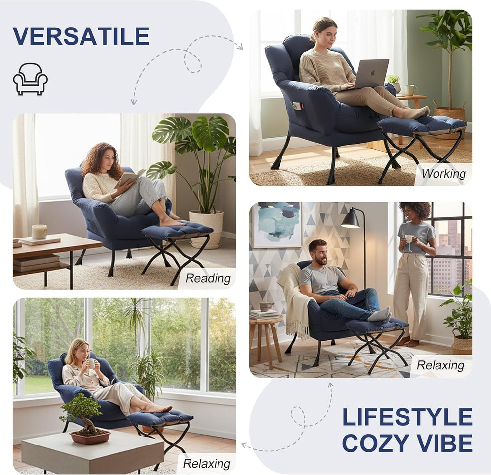 Furlide Lazy Chair with Ottoman, Modern Lounge Chair with Lumbar Pillow, Acce...