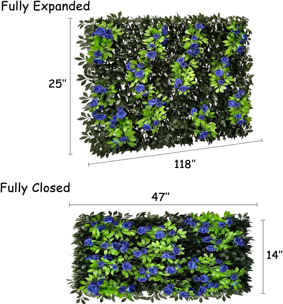 Expandable Privacy Screen with Artificial Flower for Balcony Patio Fence Gree...