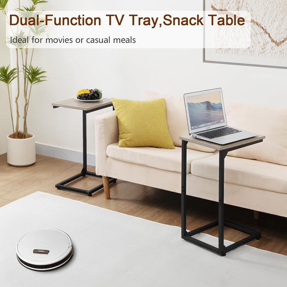 AMHANCIBLE C Shaped End Table Set of 2, Couch Side Table that Slide Under