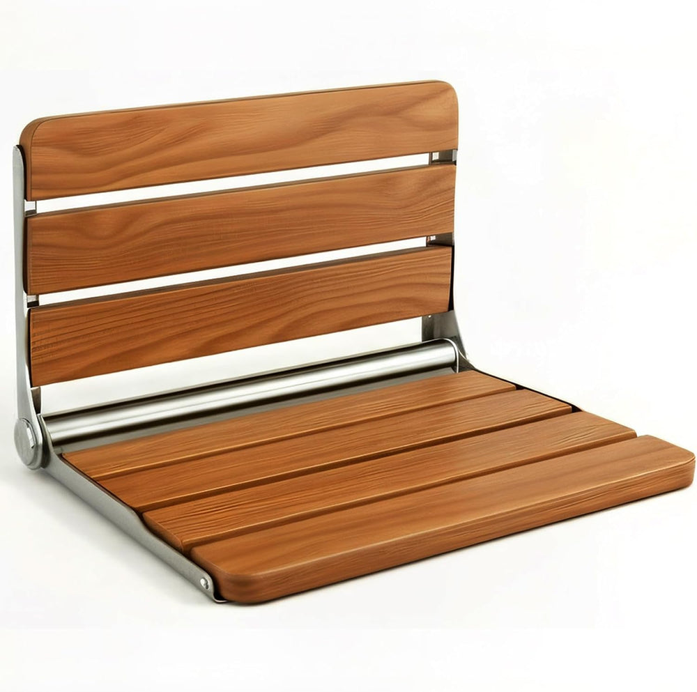 Foldable Shower Seat Wall Mounted 18 in Wide, Teak Bench for Small Shower