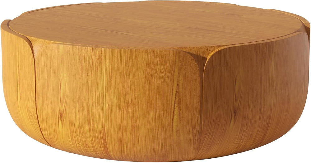 35.63" Round Outdoor Indoor Coffee Table - Modern Wood Grain Drum Center...