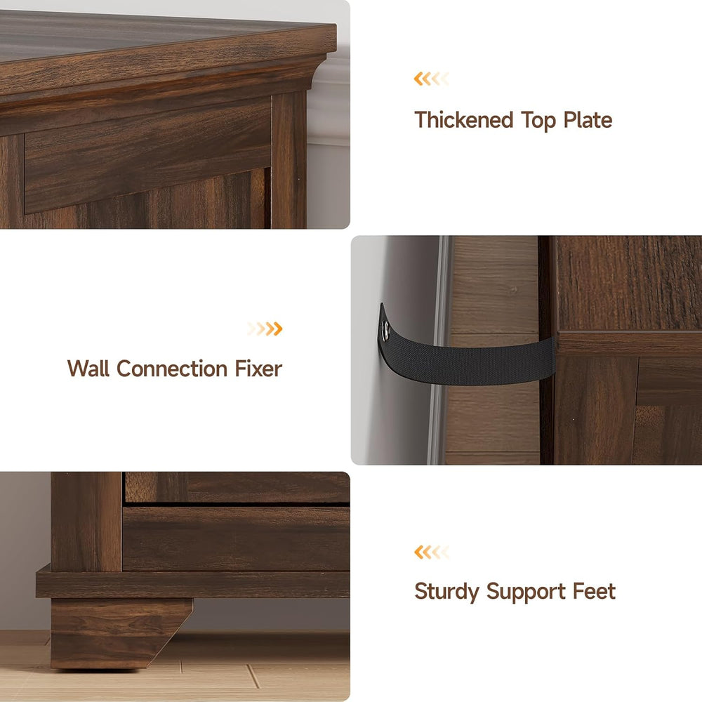 ONBRILL 63 Inch Buffet Cabinet with Storage, 4 Carved Doors, Brown
